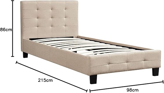 Polsterbett 90×200 cm – Einzelbett mit Lattenrost & Kopfteil, modernes Designbett mit Stoffbezug, Beige