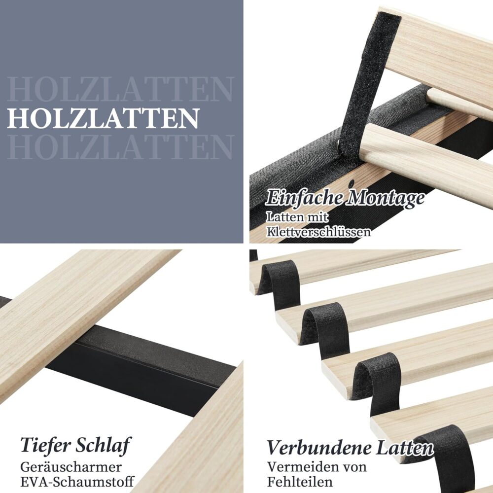 Polsterbett 160x200 cm mit verstellbarem Kopfteil, Grau – Bild 6