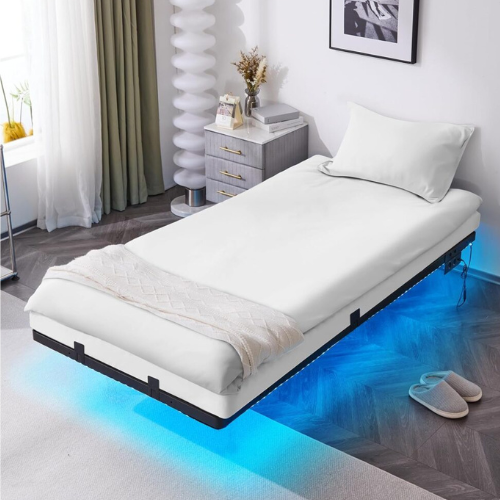 Bettgestell 90x200 cm mit LED & Lattenrost, Metall, Schwarz