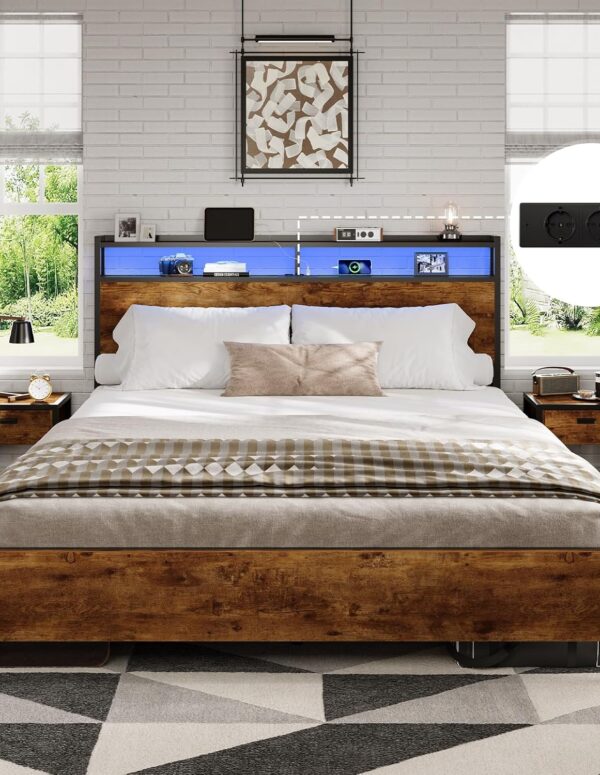 Metallbett 140x190 LED USB Holz Kopfteil Bett