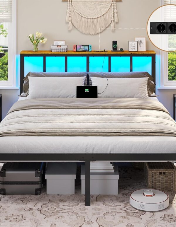 Metallbett 140x200 cm mit LED Kopfteil und USB Port