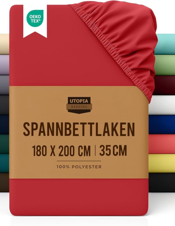 Spannbettlaken Rot 180x200 cm Oeko Tex 35cm
