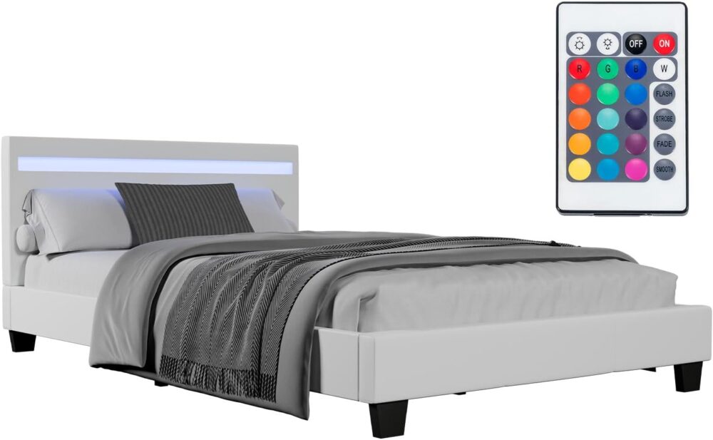 Bed Frame 120x200 cm LED Faux Leather Slatted
