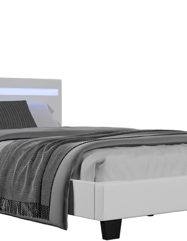 Bed Frame 120x200 cm LED Faux Leather Slatted