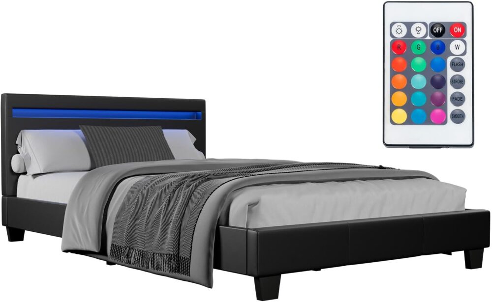 Bett 120x200 cm Polster LED Lattenrost Kunstleder