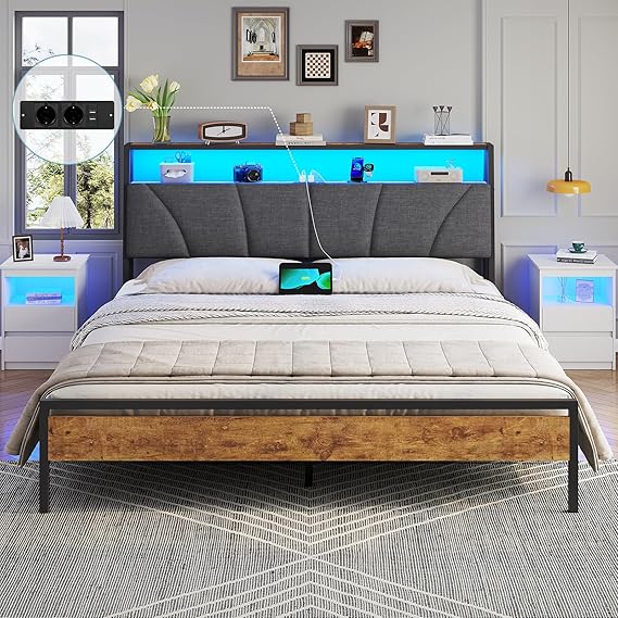 Metallbett 160x200 cm mit LED Kopfteil und USB Ports