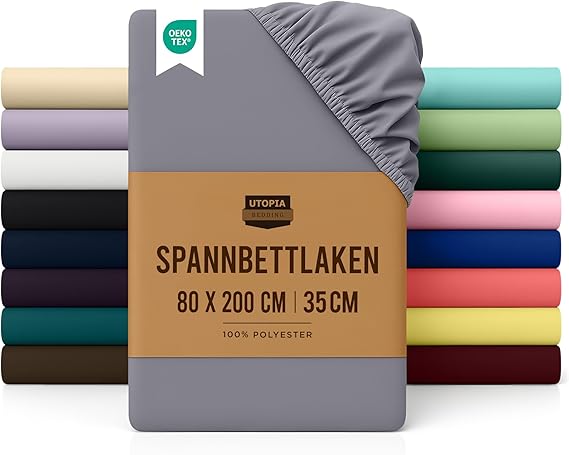 Grey Fitted Sheet 80x200 cm 35cm Deep OekoTex
