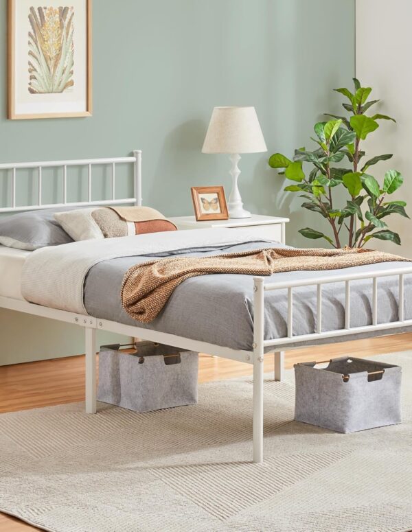 Metallbett 90x200 cm mit Kopfteil und Lattenrost Weiß