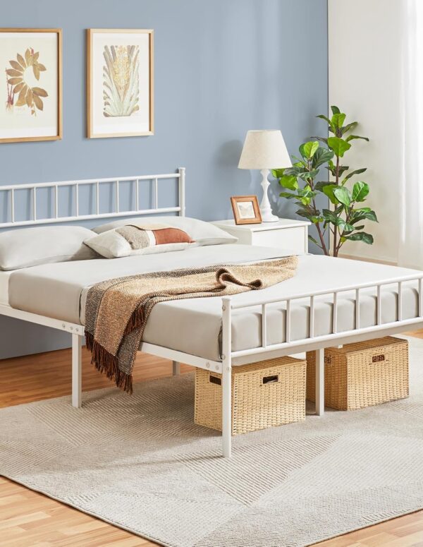 Metallbett 140x200 cm mit Kopfteil und Lattenrost Weiß