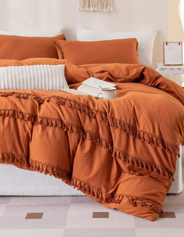 Karamell Boho Bettwäsche 135x200 cm mit Fransen Set