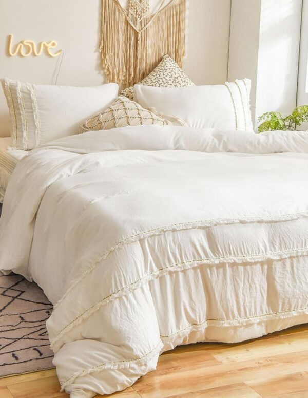 Weiß Boho Bettwäsche 200x200 cm mit Fransen Set