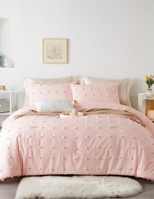 Pink Boho Bettwäsche 135x200 cm Getuftet Weich Set