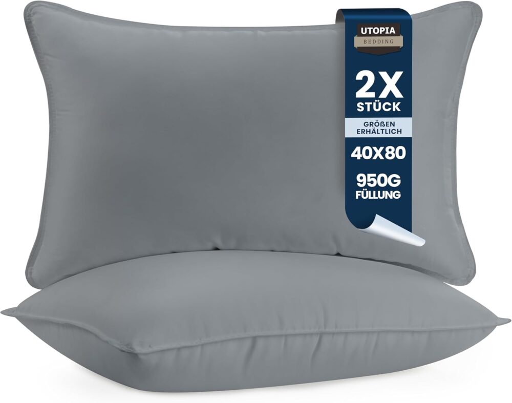 Kissen-Set 2 Stück 40x80 cm, atmungsaktiv & weich grau