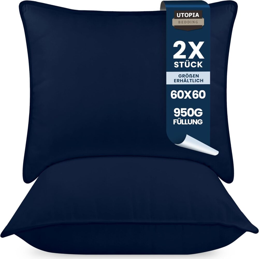 Kopfkissen 2er Set 60x60 cm, atmungsaktiv & weich blau