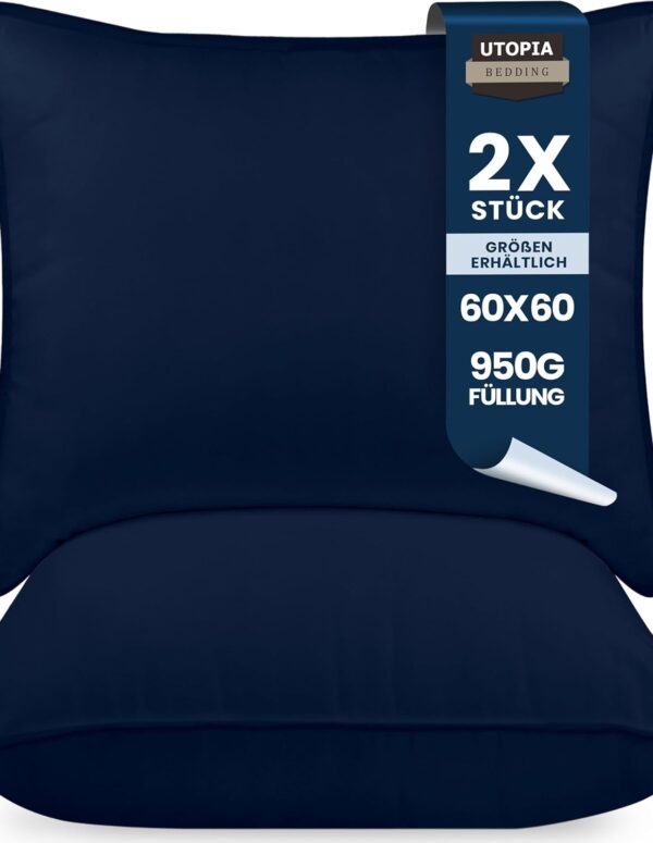 Kopfkissen 2er Set 60x60 cm, atmungsaktiv & weich blau