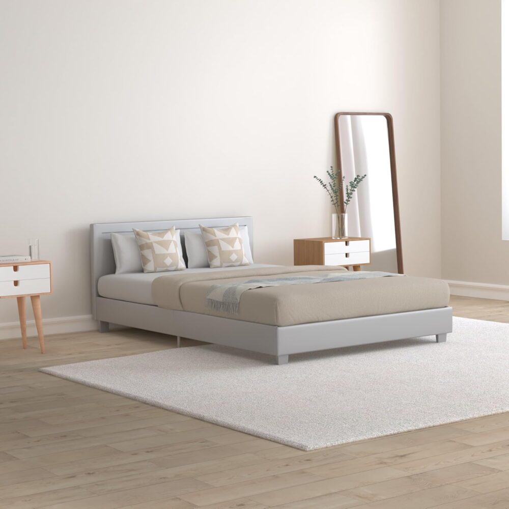 Bed Frame 120x200 cm LED Faux Leather Slatted – Bild 2