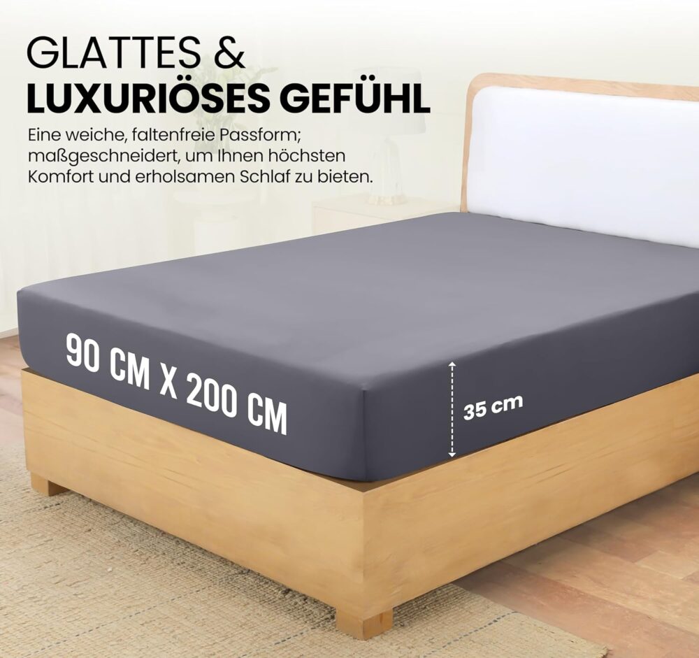 „Spannbettlaken aus gebürsteter Polyester-Mikrofaser, 35 cm Steghöhe, 90 x 200 cm, Grau“ – Bild 2