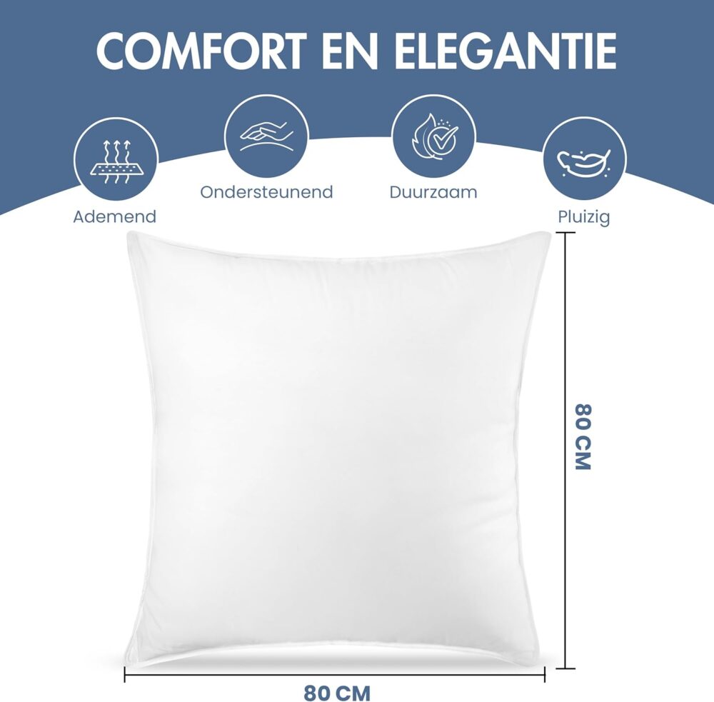 Kissen-Set (2 Stück), 80 x 80 cm, Schlafkissen, atmungsaktiv und weich (weiß) – Bild 2