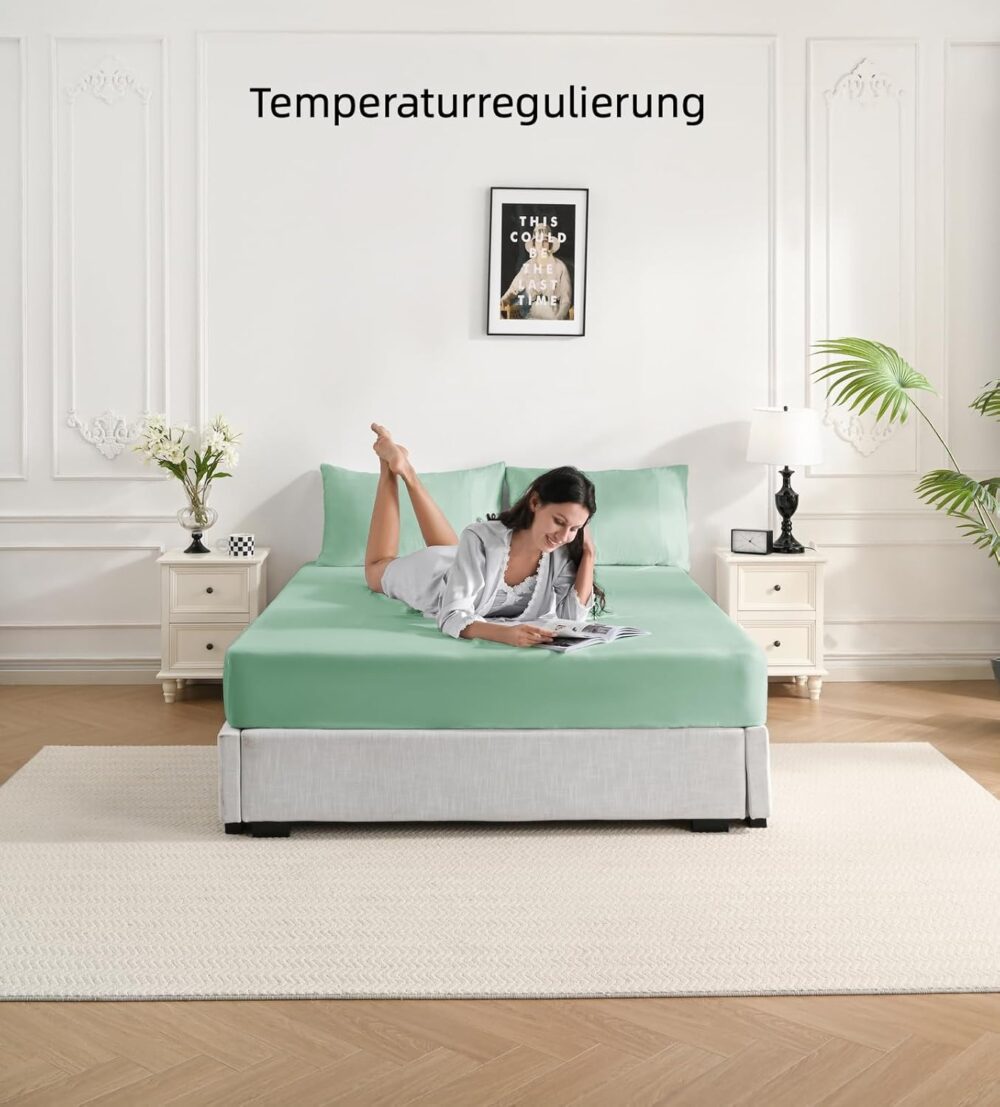 Bambus Bettwäsche 135x200 cm Grün Weich Luxus Set – Bild 3