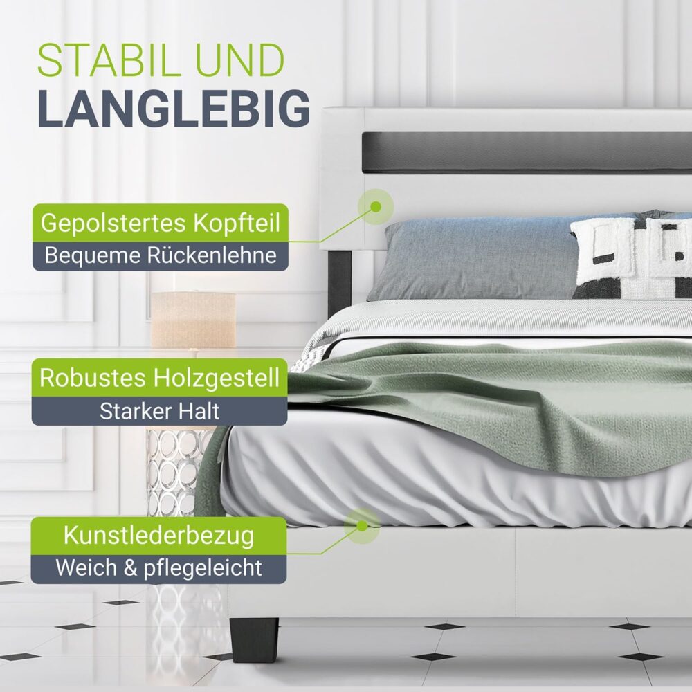 Komfortables und stilvolles Polsterbett in 4 verschiedenen Farben und 3 praktischen Größen erhältlich – Bild 3