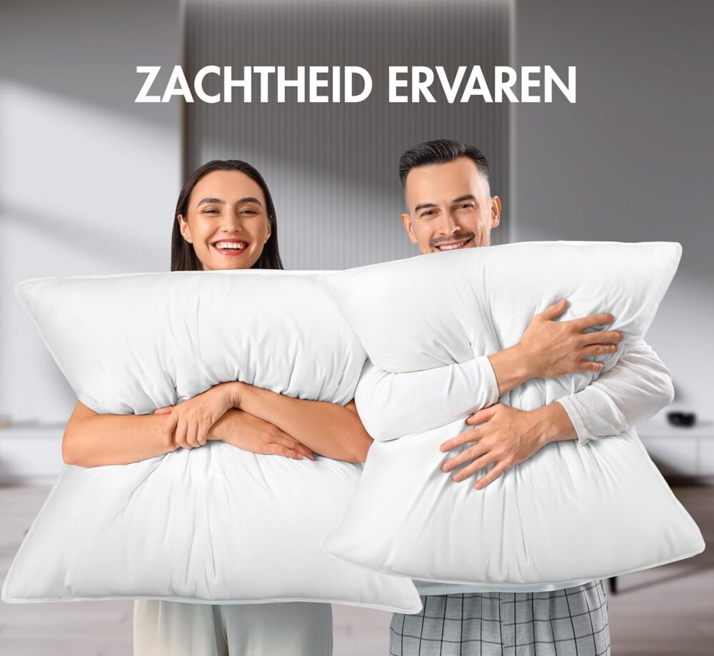 Kissen-Set (2 Stück), 80 x 80 cm, Schlafkissen, atmungsaktiv und weich (weiß) – Bild 4