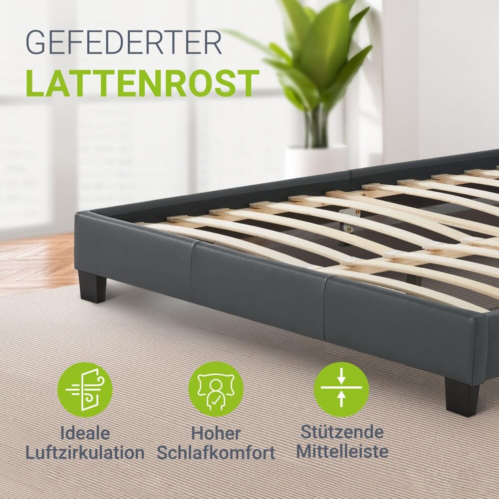 LED Double Bed 180x200 cm Grey Faux Leather – Bild 3