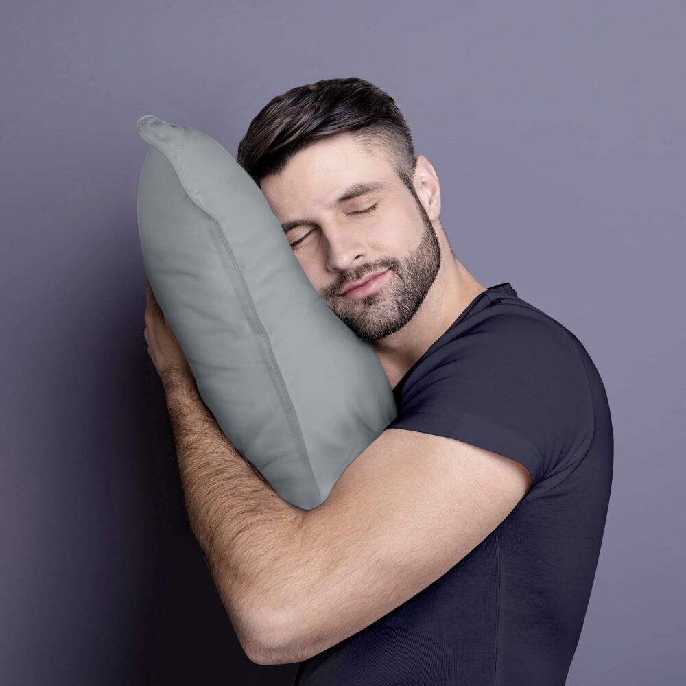 Kissen-Set (2 Stück), 65 x 65 cm, Schlafkissen, atmungsaktiv und weich (grau) – Bild 5