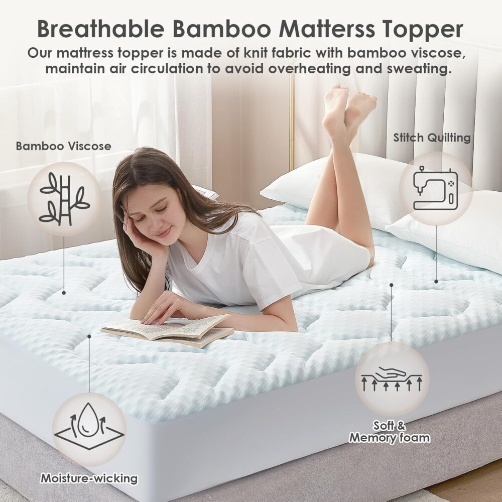 Memory Foam Topper 160x200 cm Gel Atmungsaktiv Weiß – Bild 3