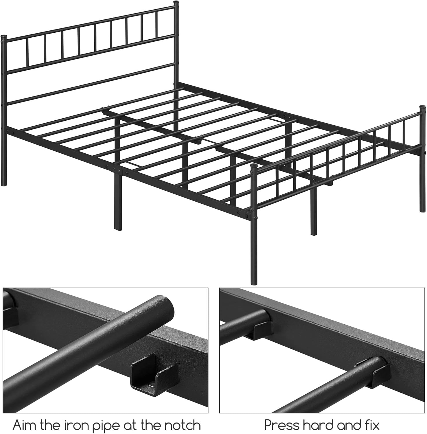 Metallbett 140x200 cm mit Kopfteil und Lattenrost – Bild 7