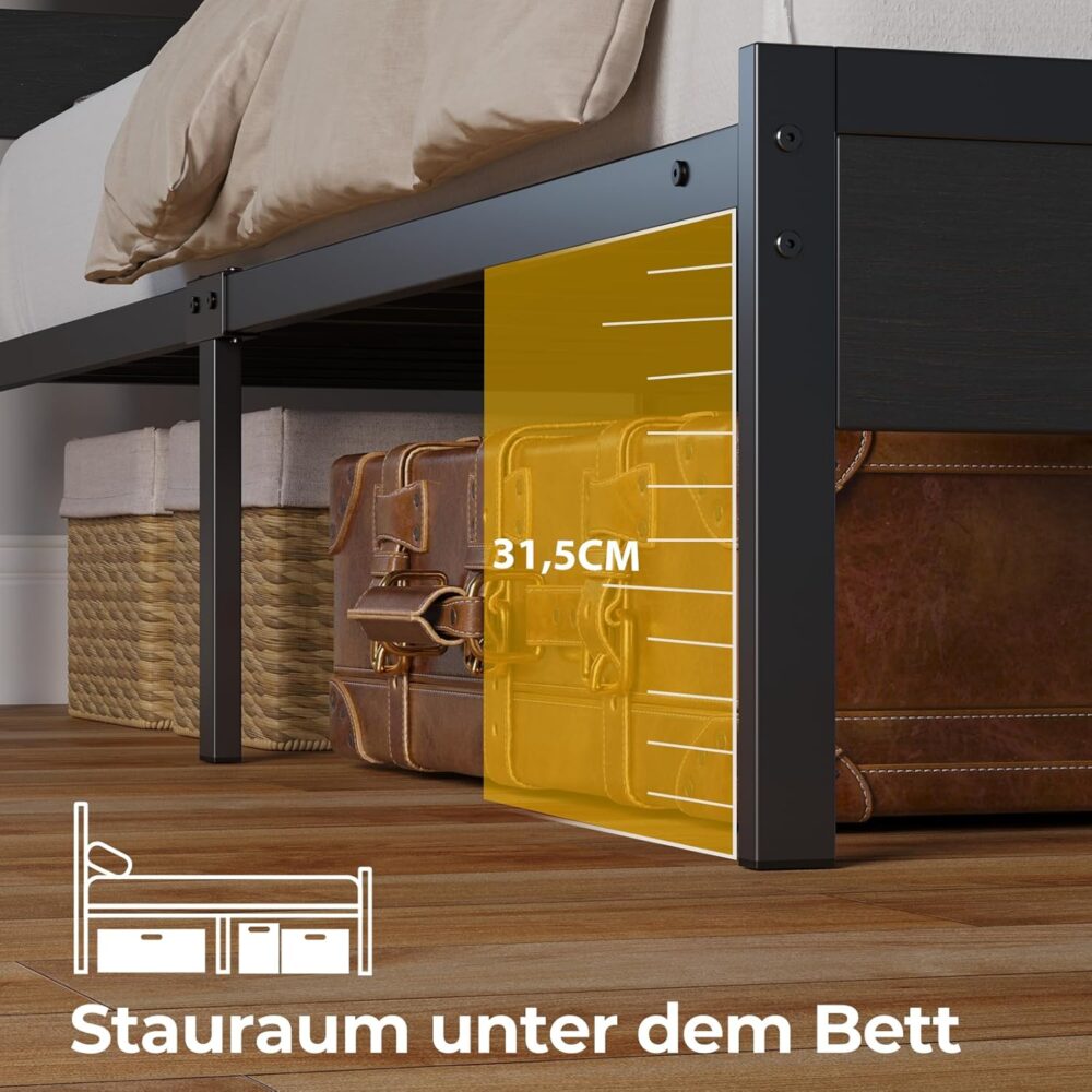 Metallbett 140x200 LED USB Holz Kopfteil Stauraum – Bild 7