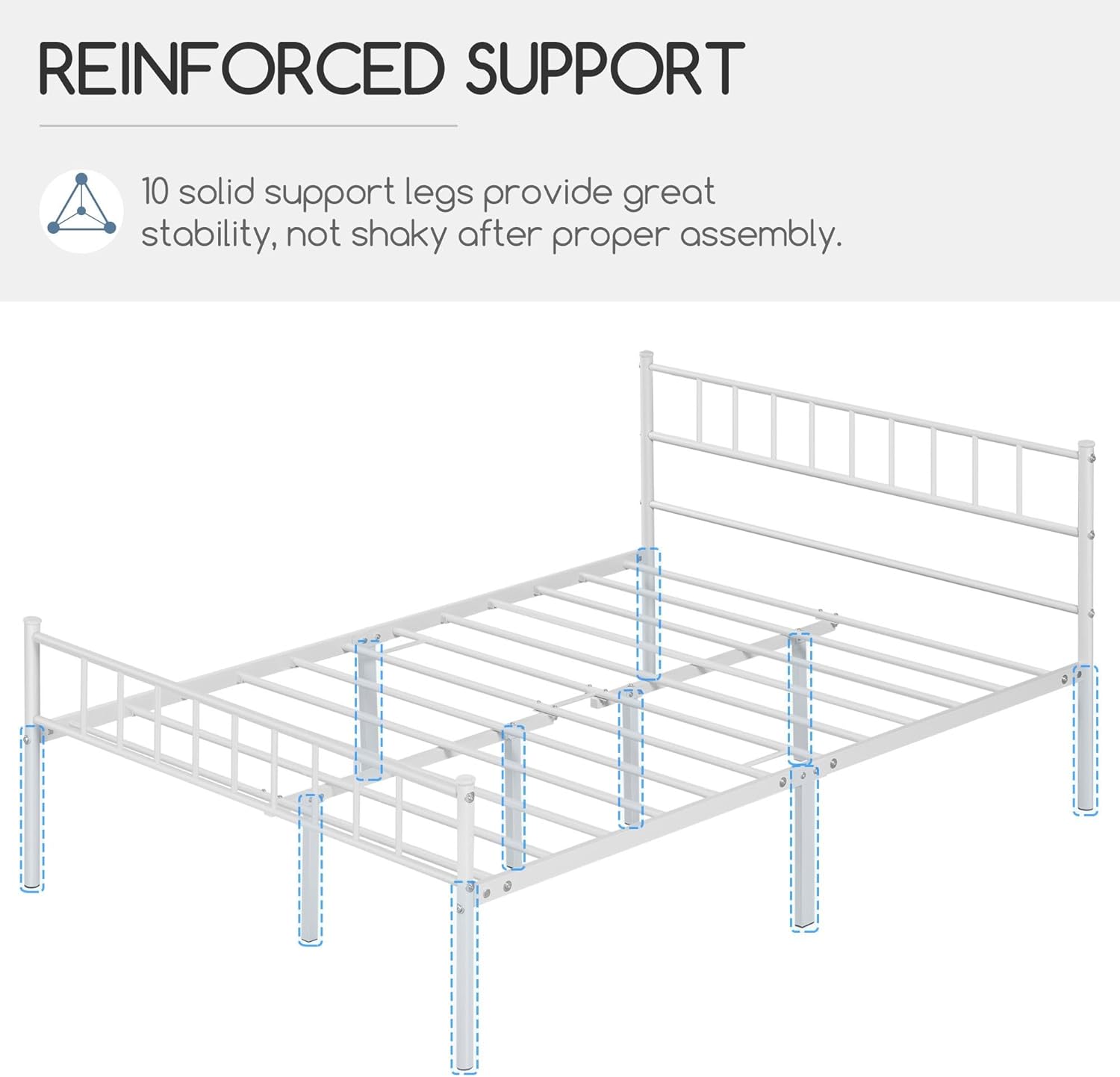 Metallbett 140x200 cm mit Kopfteil und Lattenrost Weiß – Bild 9