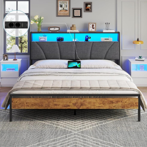 Bett 160x200 cm mit LED Kopfteil und USB Anschlüssen