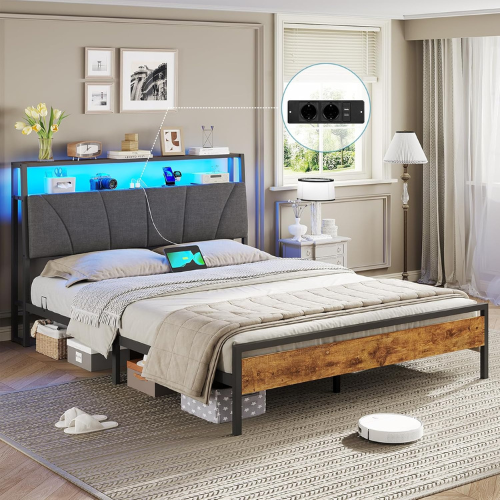 Bettgestell 120x200 cm mit LED Kopfteil und USB Port