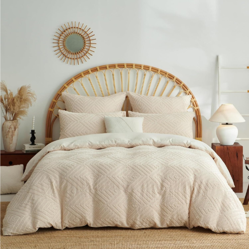 Beige Boho Bettwäsche 200x200 cm Getuftet Set