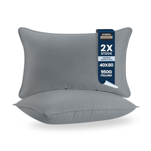Kissen-Set 2 Stück 40x80 cm, atmungsaktiv & weich grau