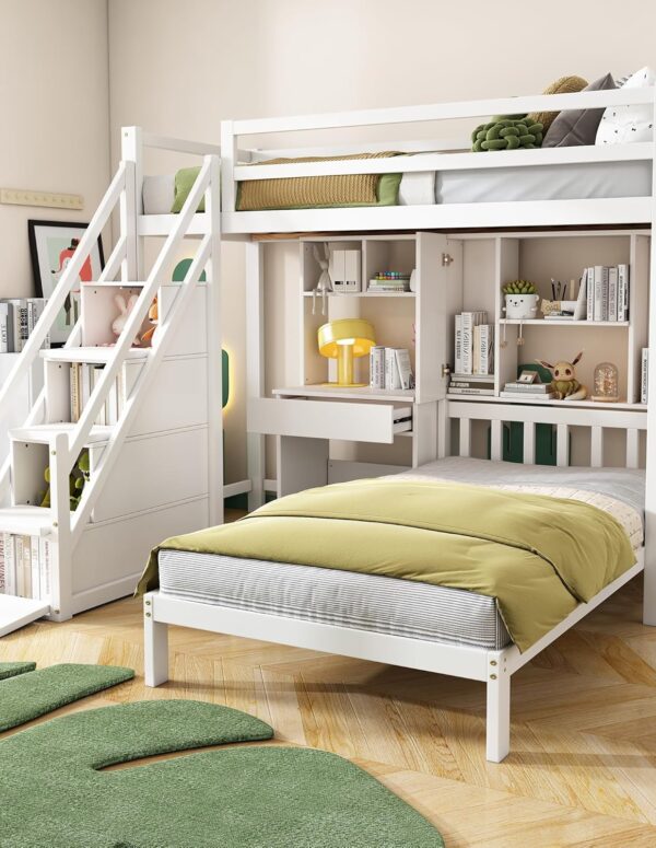 Etagenbett 90x200 cm Weiß Mit Schreibtisch Stauraum