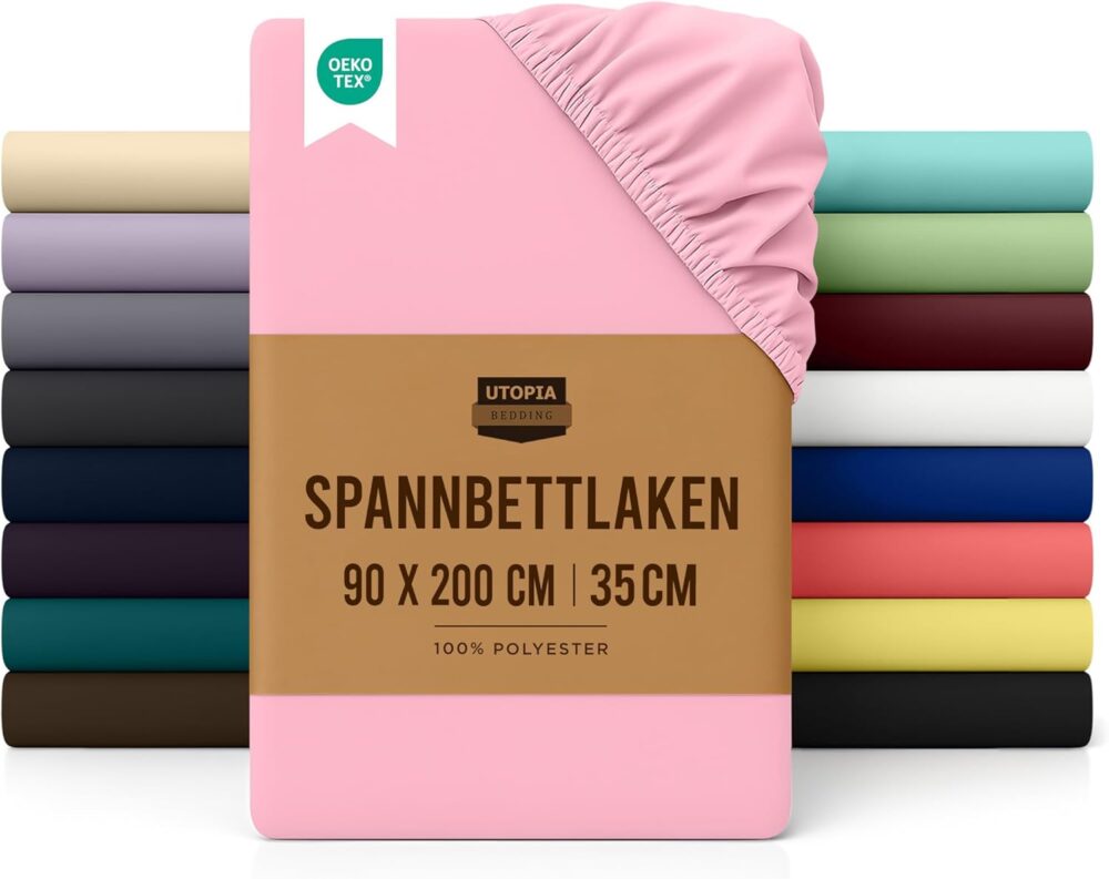 Fitted Sheet 90 x 200 cm – Pink, Oeko-Tex Certified, Brushed Polyester, 35 cm Deep Pocket