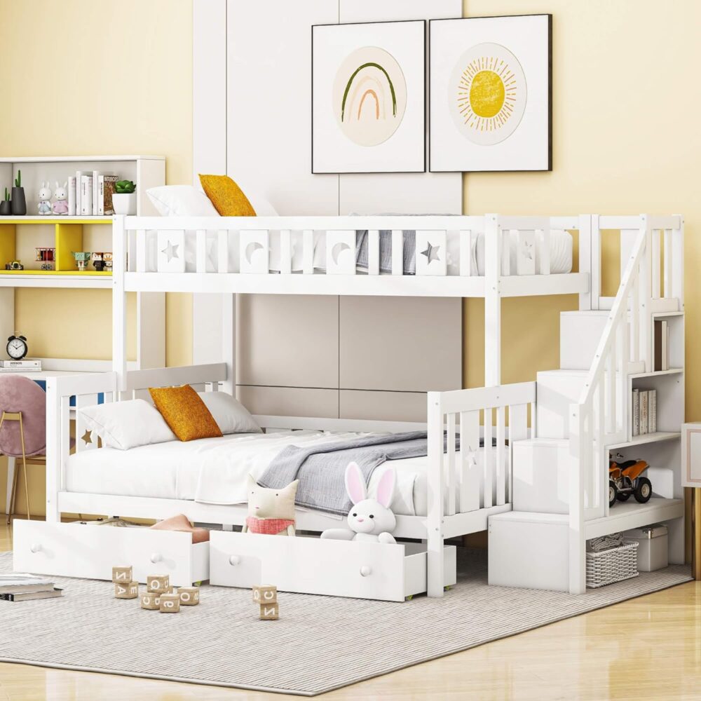 Etagenbett aus Kiefernholz mit Treppe und Schubladen
