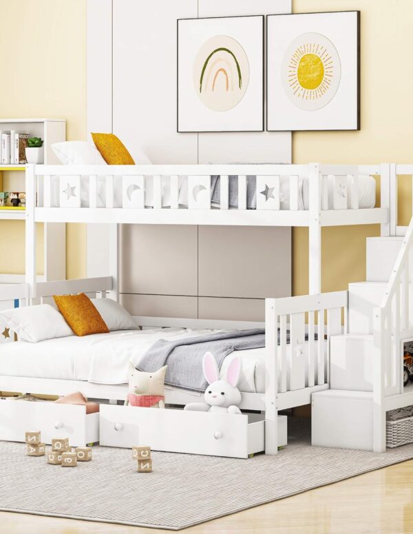 Etagenbett aus Kiefernholz mit Treppe und Schubladen