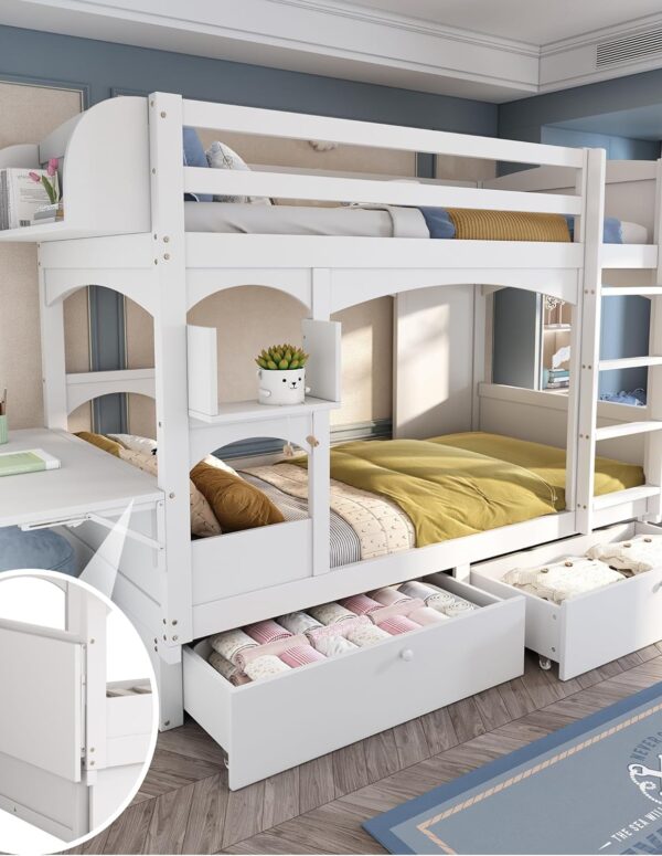 Etagenbett für 2 Kinder mit Treppe und Schubladen