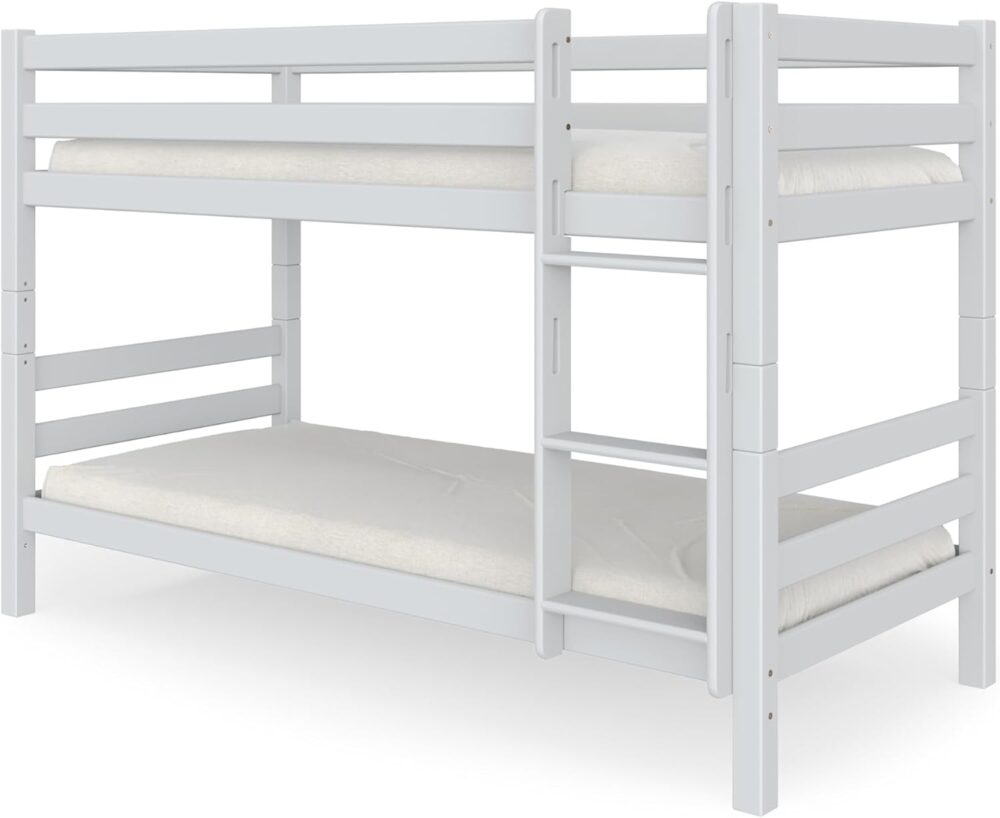 Massivholz-Etagenbett für 2 Kinder aus Kernbuche 90 x 200 cm – Doppelstockbett mit Lattenrost – Kinder-Etagenbett mit Treppe