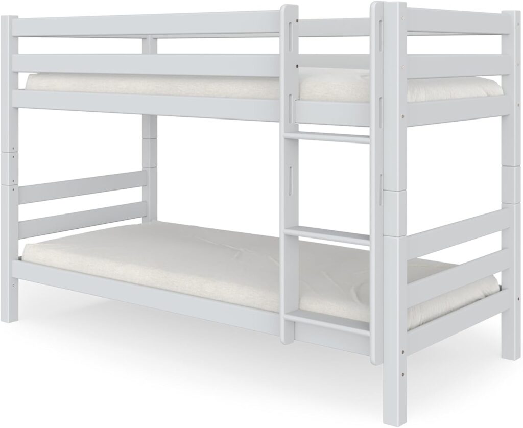 Massivholz-Etagenbett für 2 Kinder aus Kernbuche 90 x 200 cm – Doppelstockbett mit Lattenrost – Kinder-Etagenbett mit Treppe