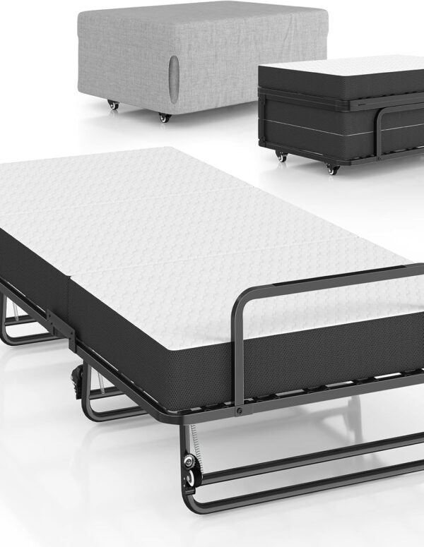 Folding Metal Bed 90x200cm with 10cm Foam Mattress