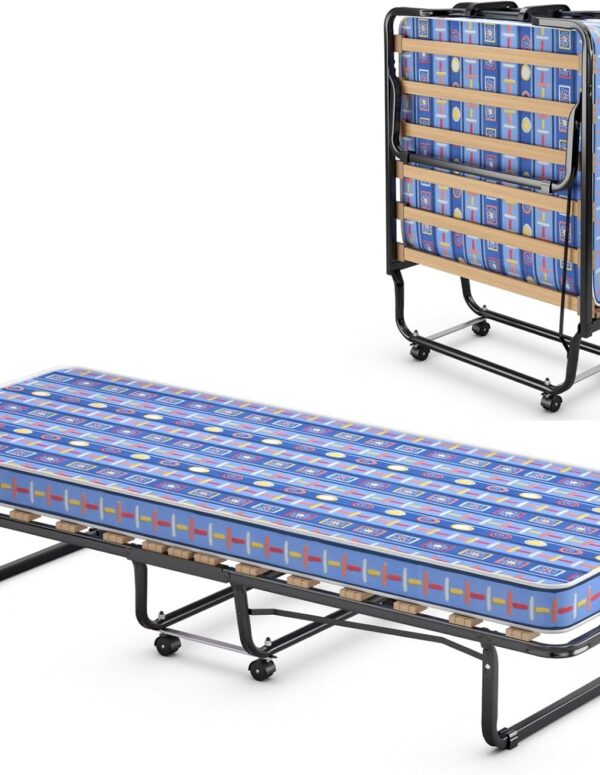 Folding Metal Bed 80x200cm with Memory Foam Mattress