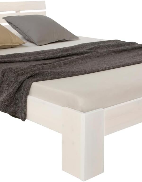 Wooden Double Bed with Slatted Frame 140x200 White