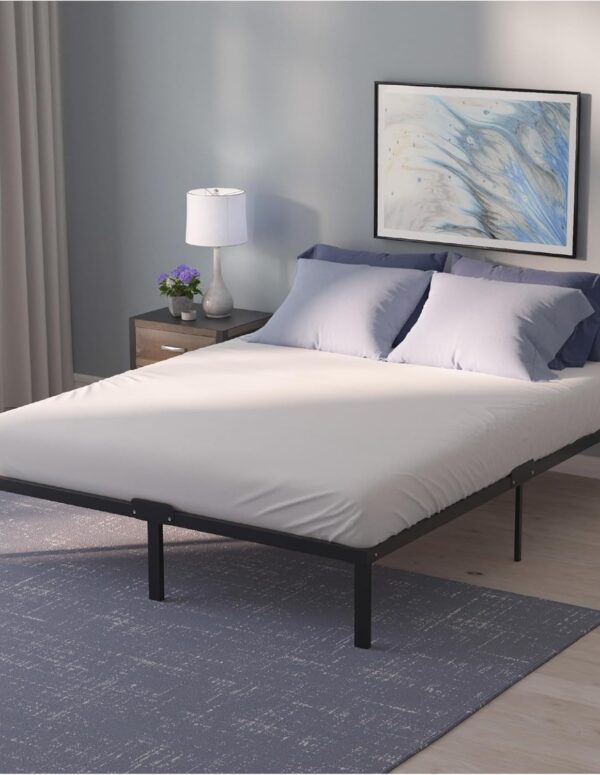 Metal Bed Frame Black with Slats and Storage