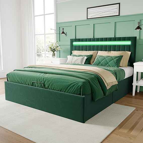 Velvet Box Bed 140x200 cm with LED and Storage