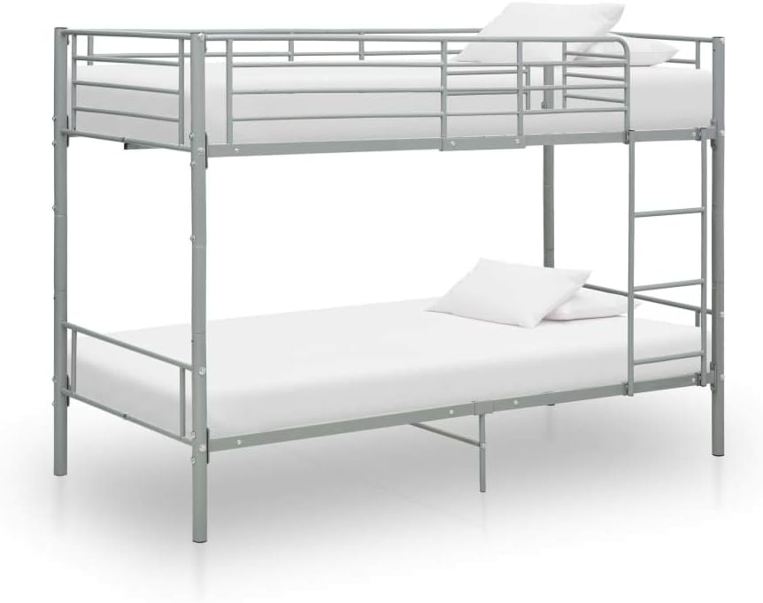 Metall-Etagenbett, 90 x 200 cm, mit Schutzgeländern und Zugangstreppe (Grau)