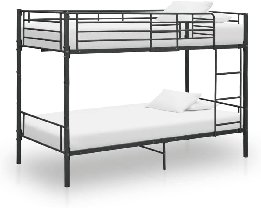 Metall-Etagenbett, 90 x 200 cm, mit Schutzgeländern und Zugangsleitern (Schwarz)