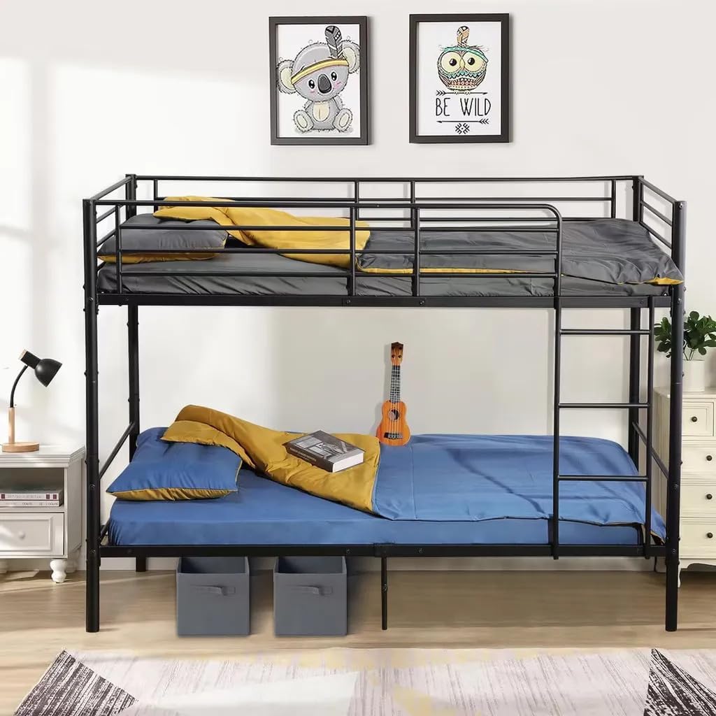 Etagenbett 90 x 200 cm mit Lattenrost, Kinderbett mit Leiter und Fallschutz – Schwarz